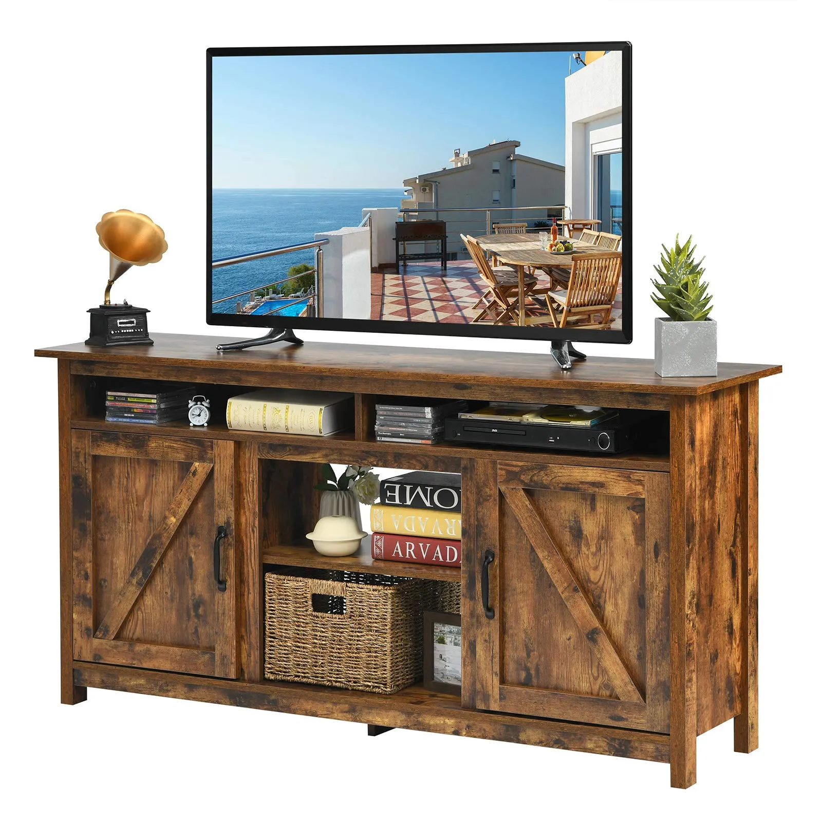 Industrial TV Stand with Barn Doors for TVs up to 65 Inches