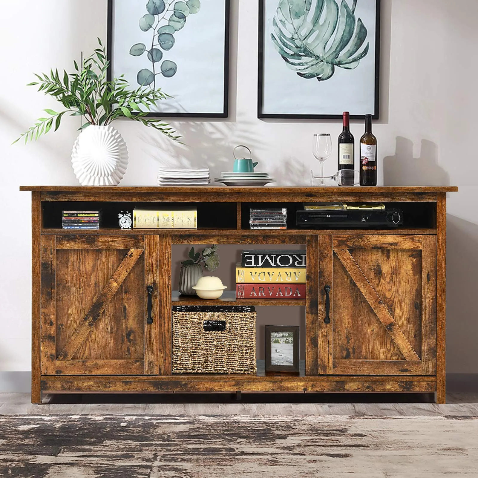 Industrial TV Stand with Barn Doors for TVs up to 65 Inches