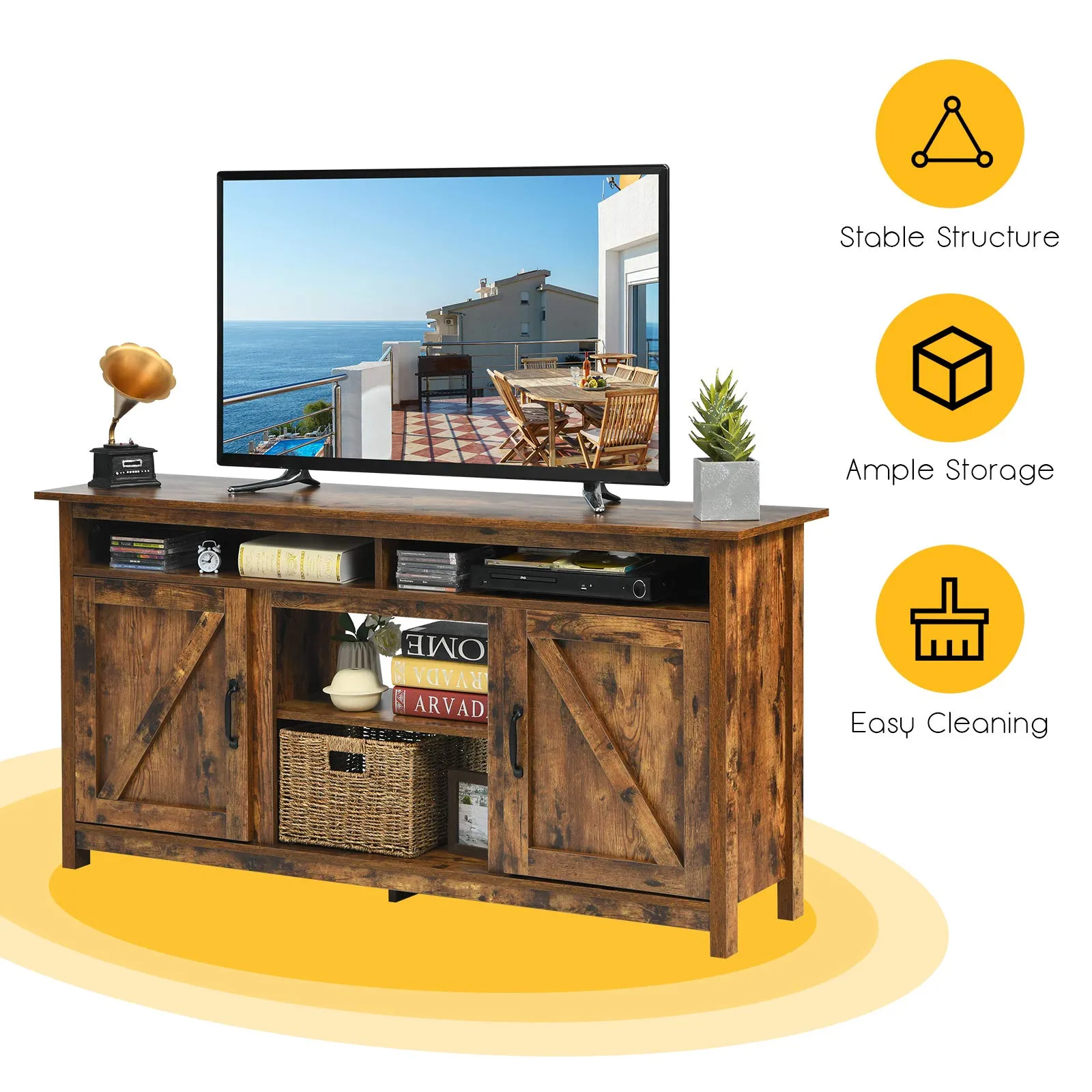 Industrial TV Stand with Barn Doors for TVs up to 65 Inches