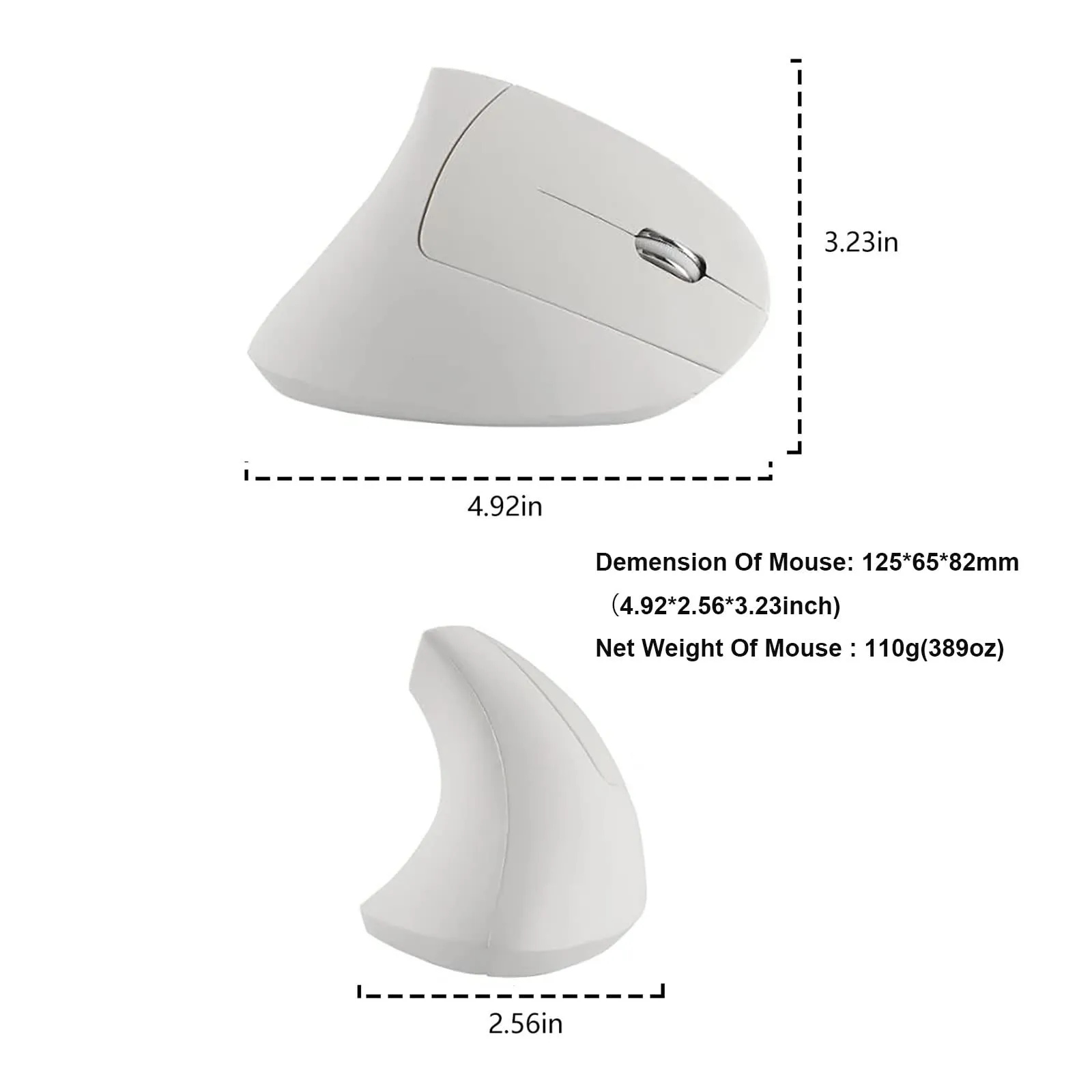 JieruiDeng Vertical Mouse, 2.4G Wireless Ergonomic Optical Mouse 800 / 1200 /1600 DPI 6 Buttons Right Handed Gaming Mice for Laptop, Desktop, PC, MacBook (White)