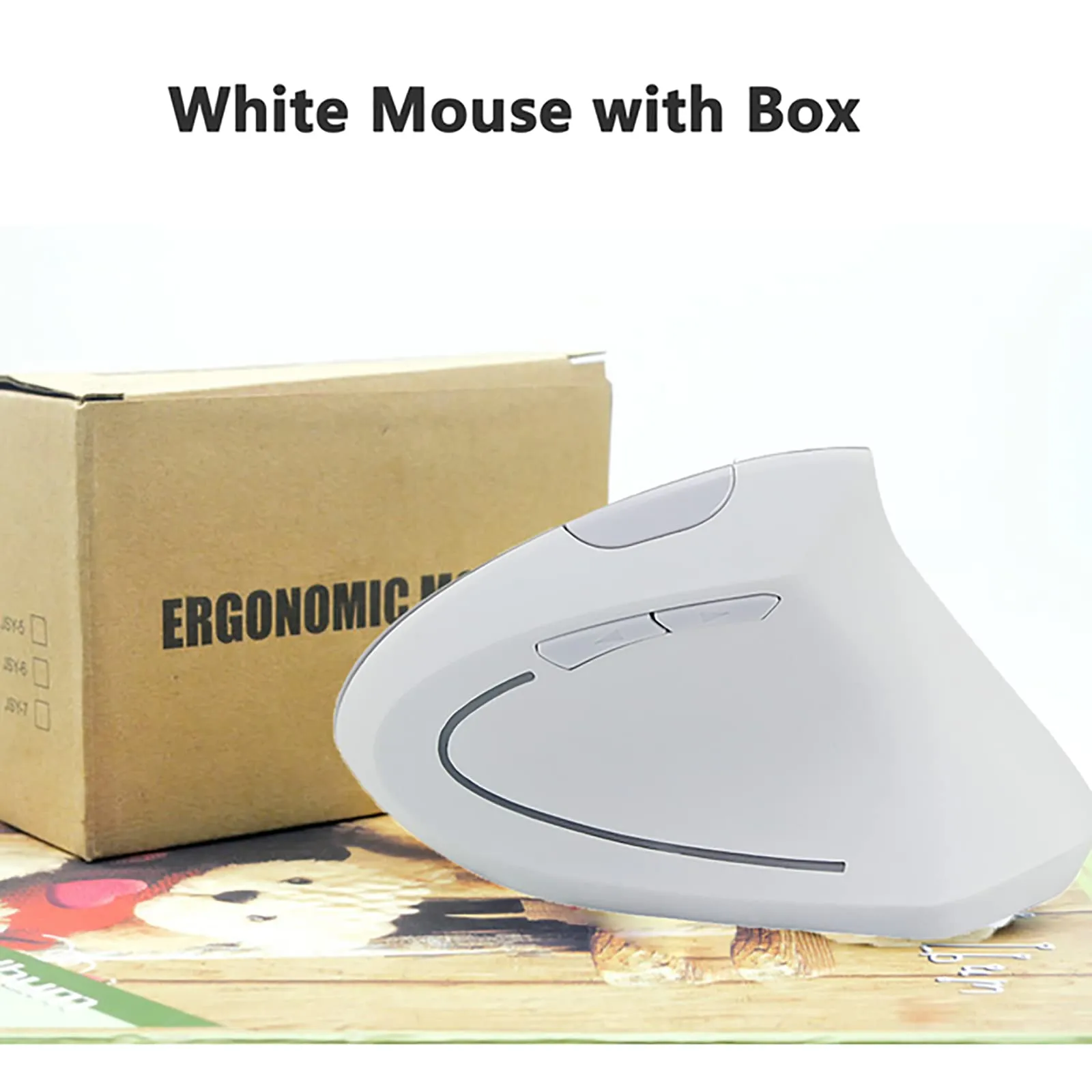 JieruiDeng Vertical Mouse, 2.4G Wireless Ergonomic Optical Mouse 800 / 1200 /1600 DPI 6 Buttons Right Handed Gaming Mice for Laptop, Desktop, PC, MacBook (White)