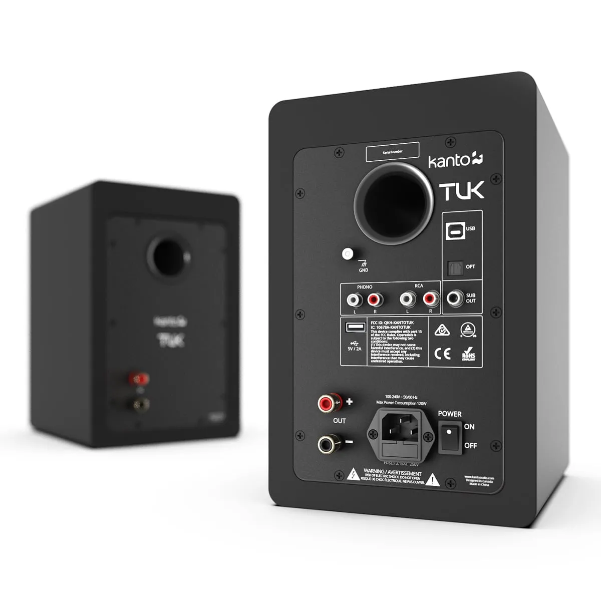 Kanto TUK Premium Powered Bookshelf Speakers with Headphone Out, USB DAC, Dedicated Phono Pre-amp, & Bluetooth - Pair (Matte Black)