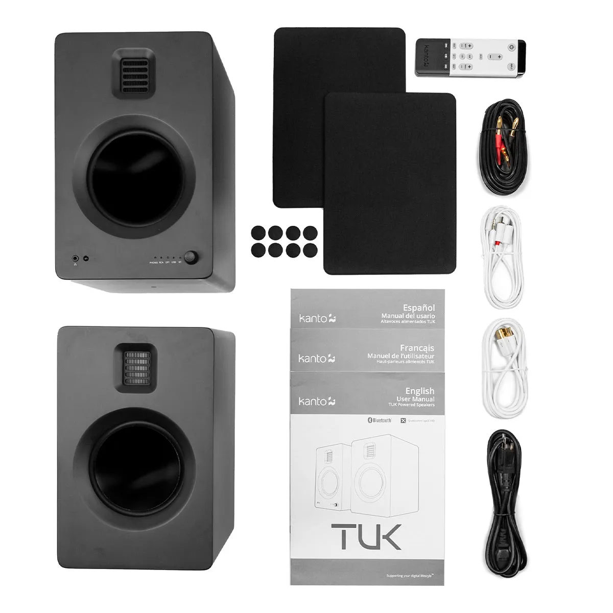 Kanto TUK Premium Powered Bookshelf Speakers with Headphone Out, USB DAC, Dedicated Phono Pre-amp, & Bluetooth - Pair (Matte Black)