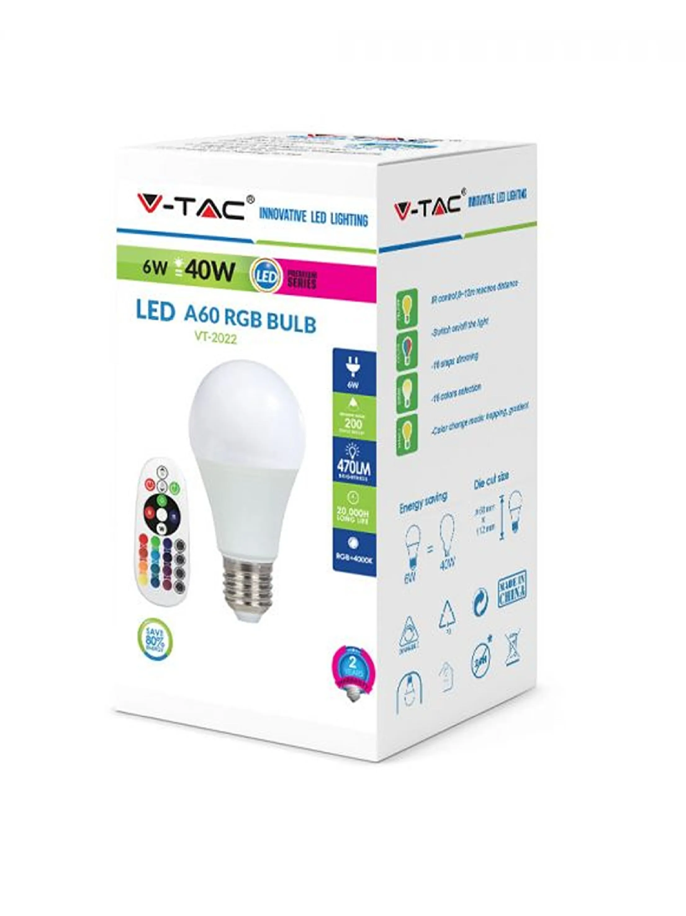 Led A60 Rgb Bulb With Remote Controller, 6W