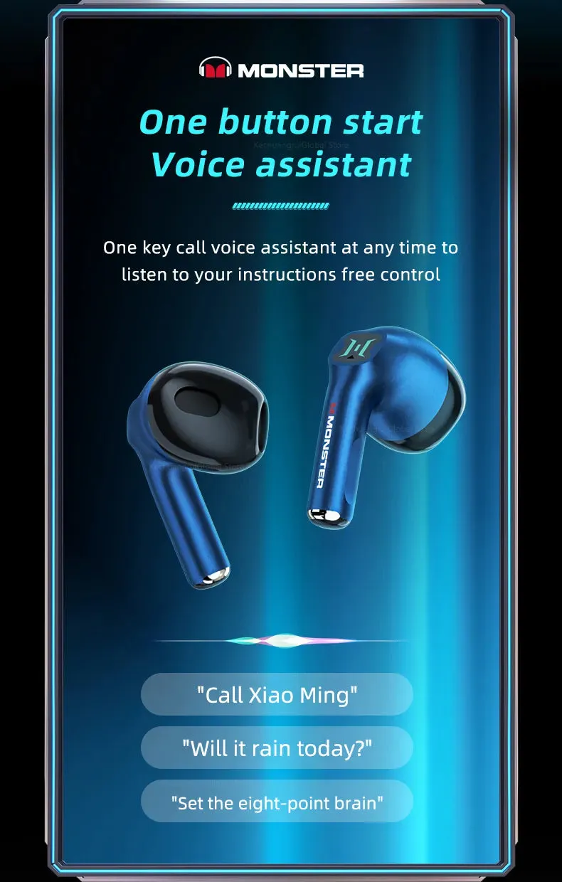 Monster TWS Bluetooth 5.2 Dual Mode Noise Reduction Waterproof Headset