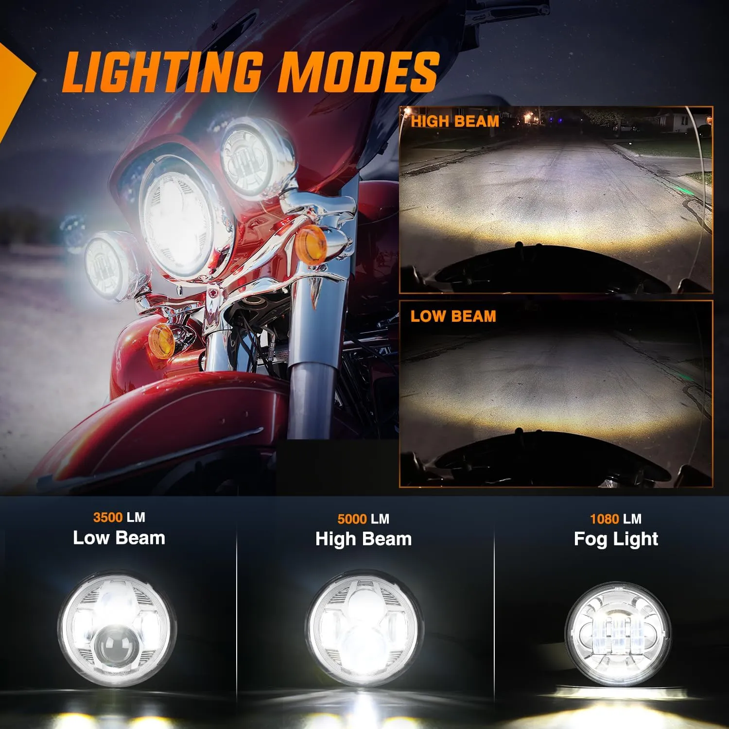Motorcycle 7Inch LED Headlights 4.5Inch Fog Lights Chrome Kits