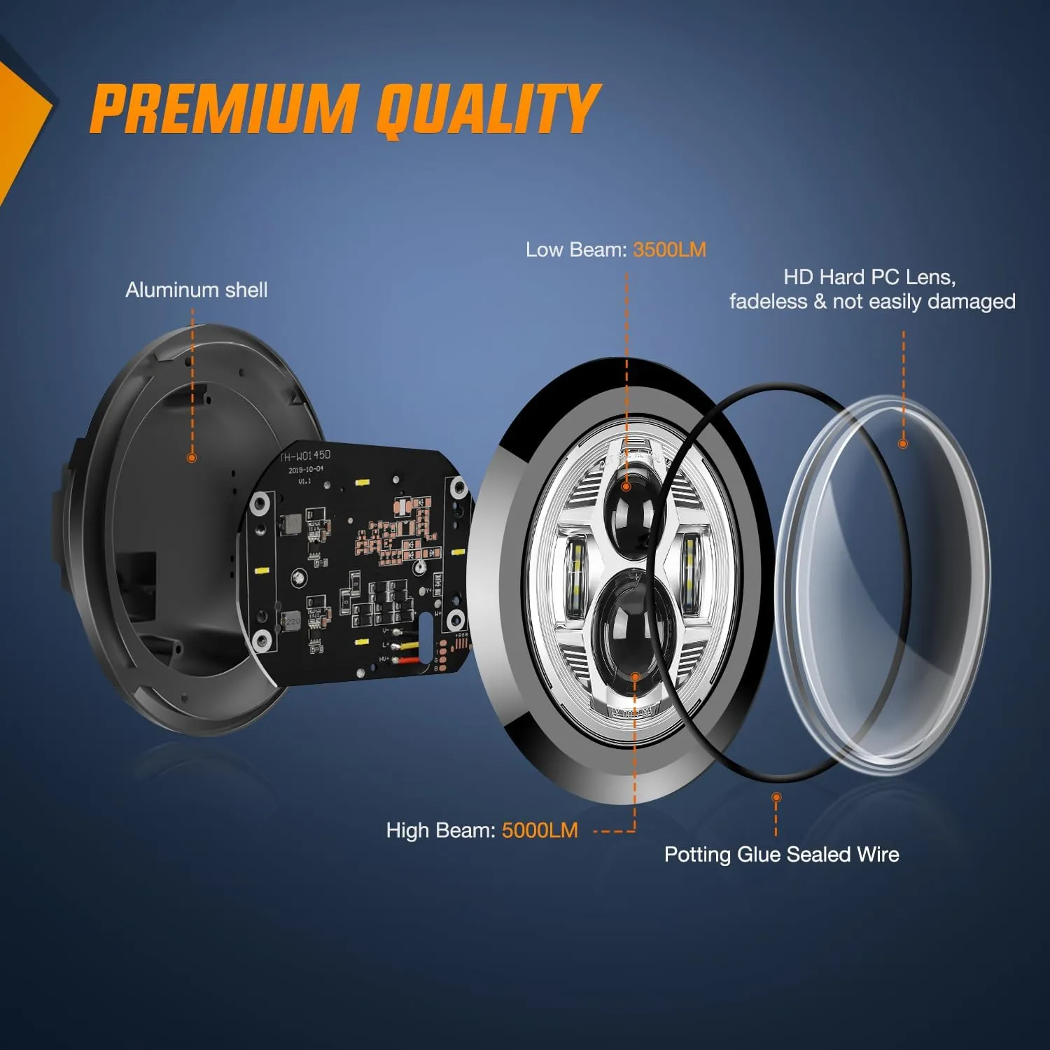 Motorcycle 7Inch LED Headlights 4.5Inch Fog Lights Chrome Kits