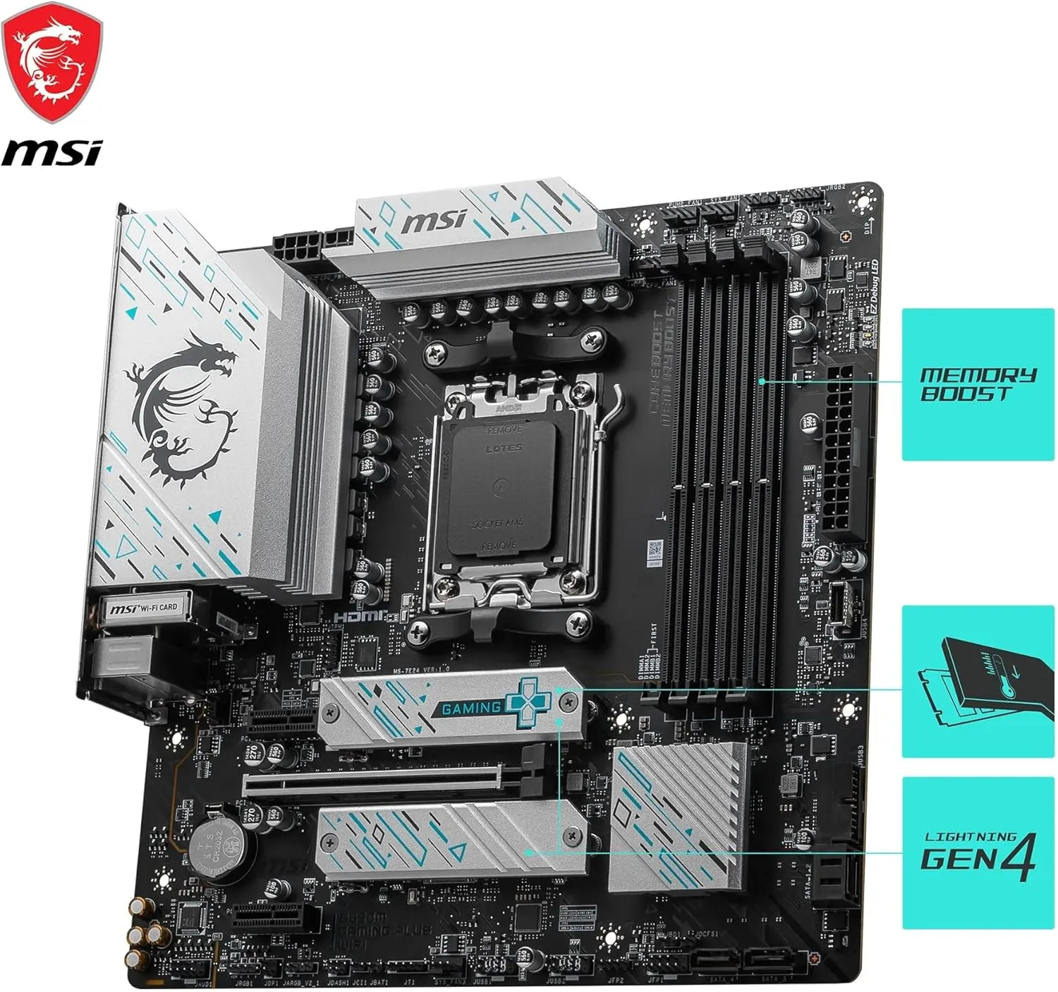 MSI B650M GAMING PLUS WIFI Micro ATX (mATX) AMD Gaming Motherboard | AMD AM5 Socket