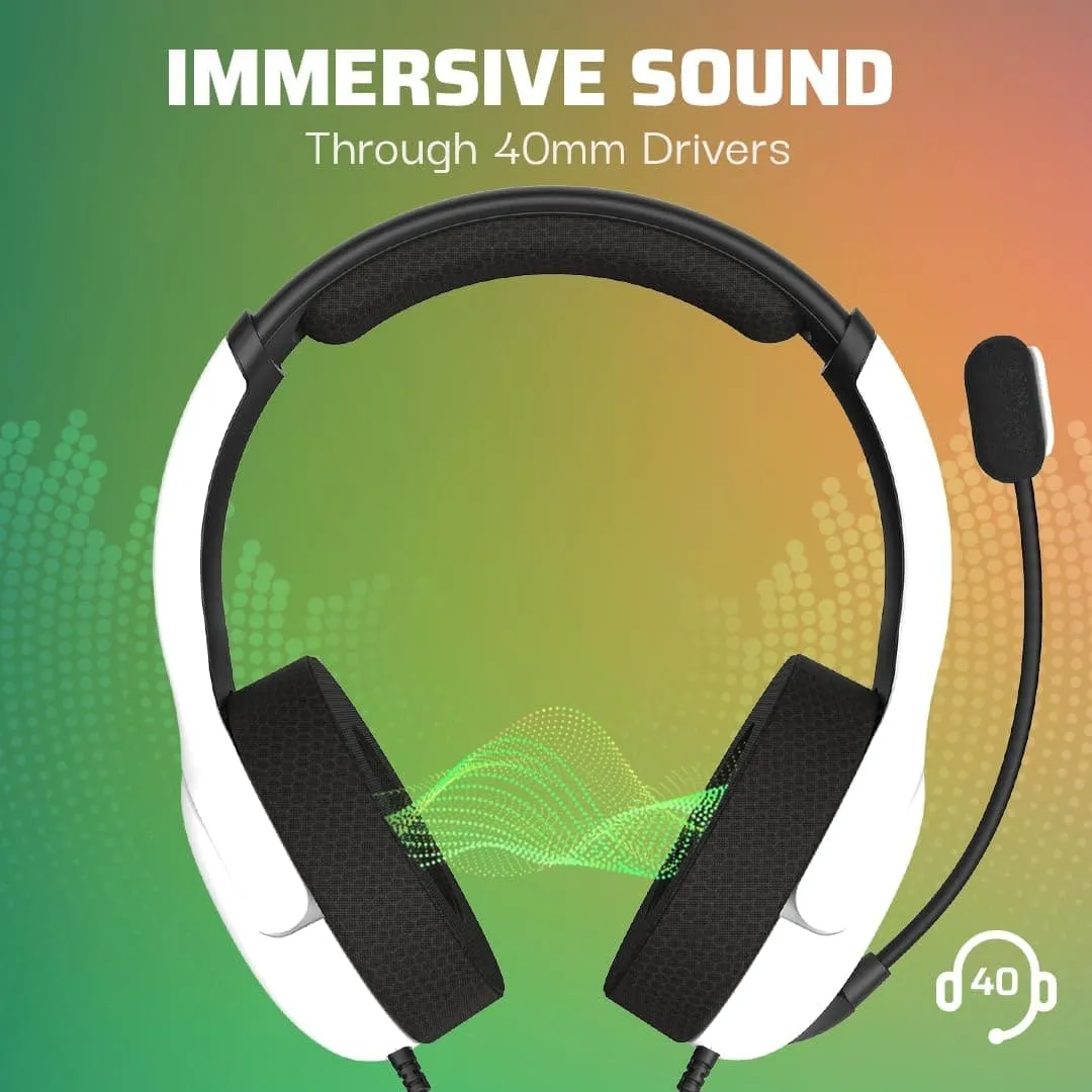 PDP Gaming LVL40 Stereo Headset with Mic - Xbox One, Series X|S, PC, Mac, iPad - Noise-Cancelling, Lightweight, 3.5mm Jack, White