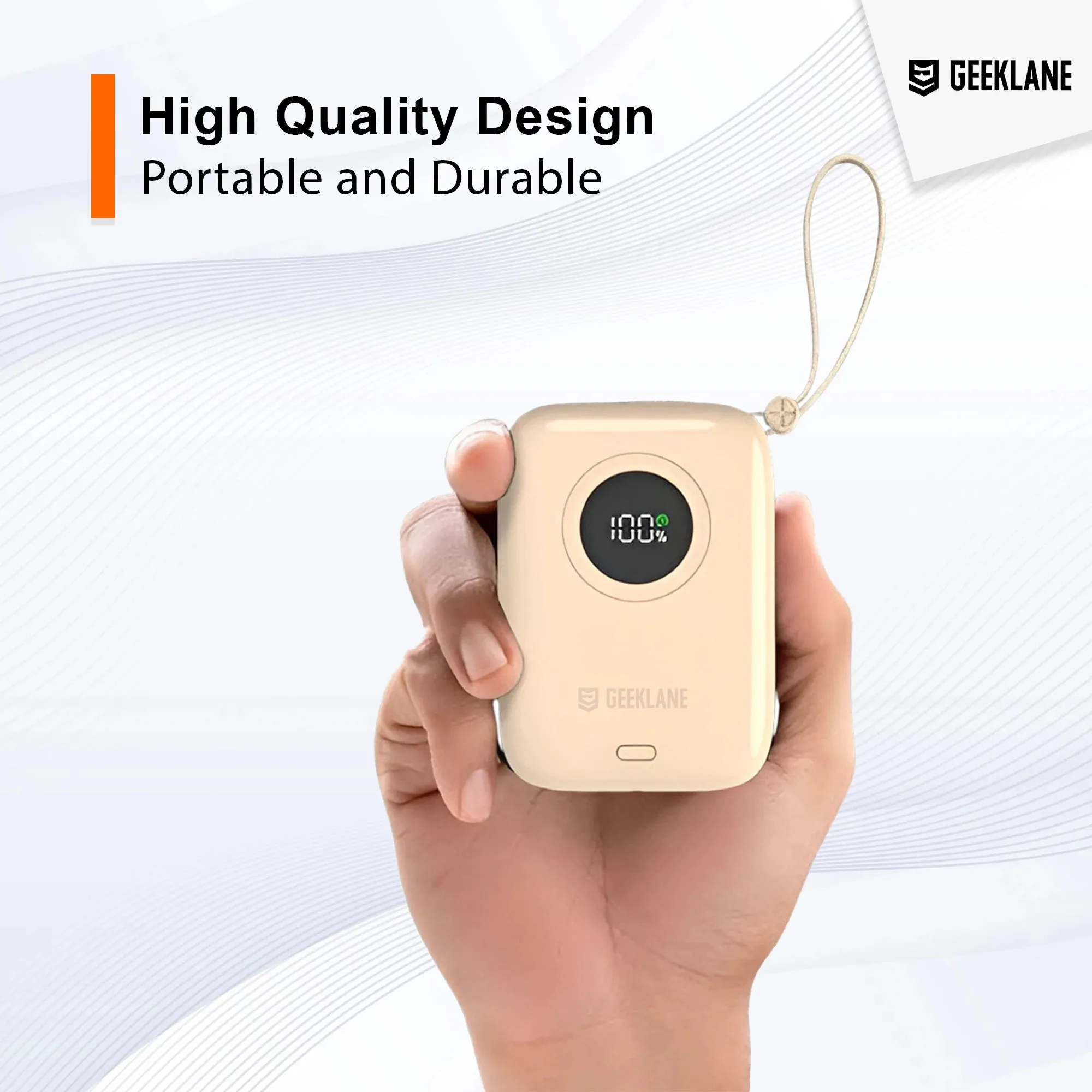 Pebble: Palm Sized Power Bank with Built-In Cable & PD 10000mAh