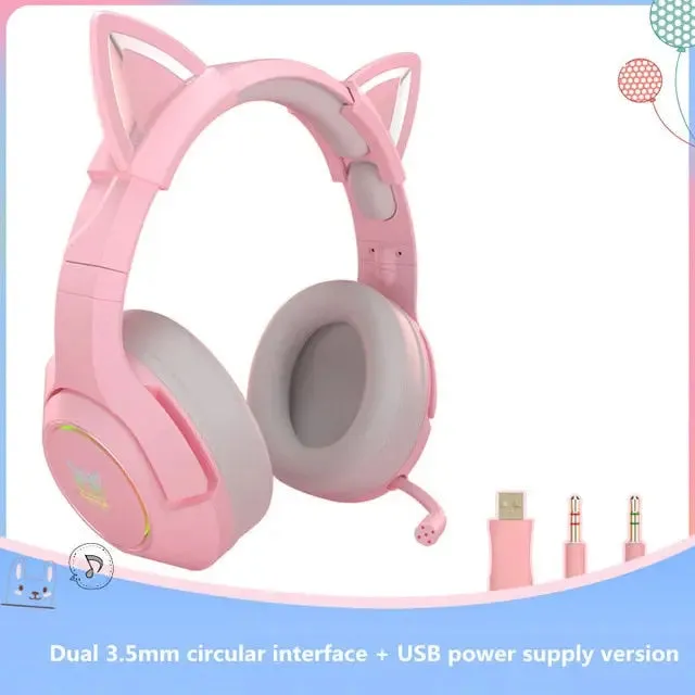 Pink Cat Ear gaming headset with microphone