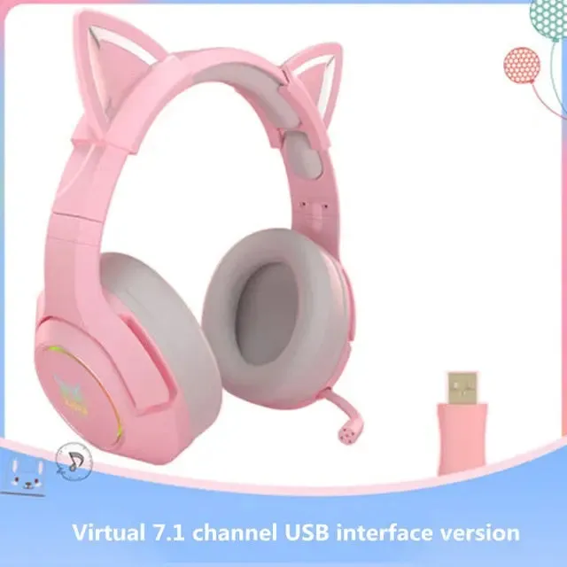 Pink Cat Ear gaming headset with microphone