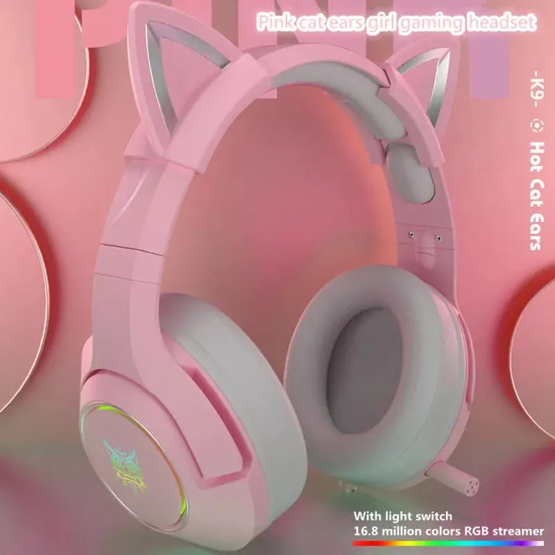 Pink Cat Ear gaming headset with microphone