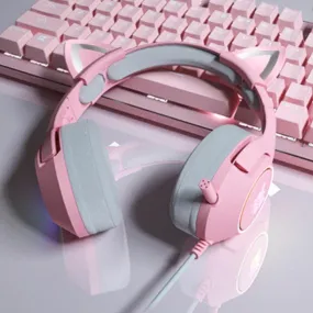 Pink Cat Ear gaming headset with microphone