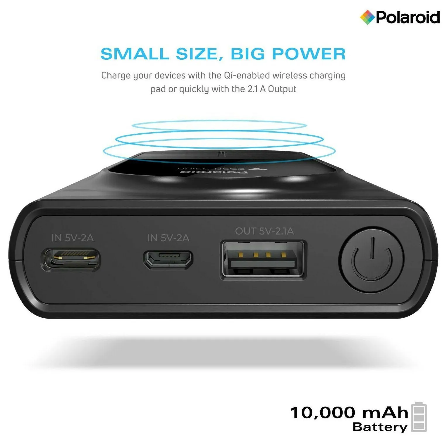 Polaroid Portable Wireless Power Bank - 10000mAh, USB Charging, Digital Display