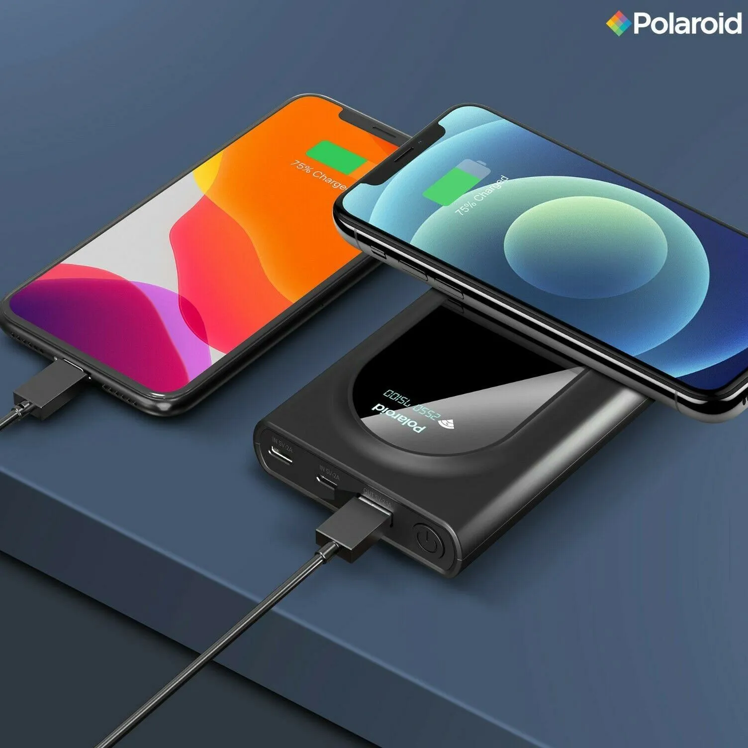 Polaroid Portable Wireless Power Bank - 10000mAh, USB Charging, Digital Display