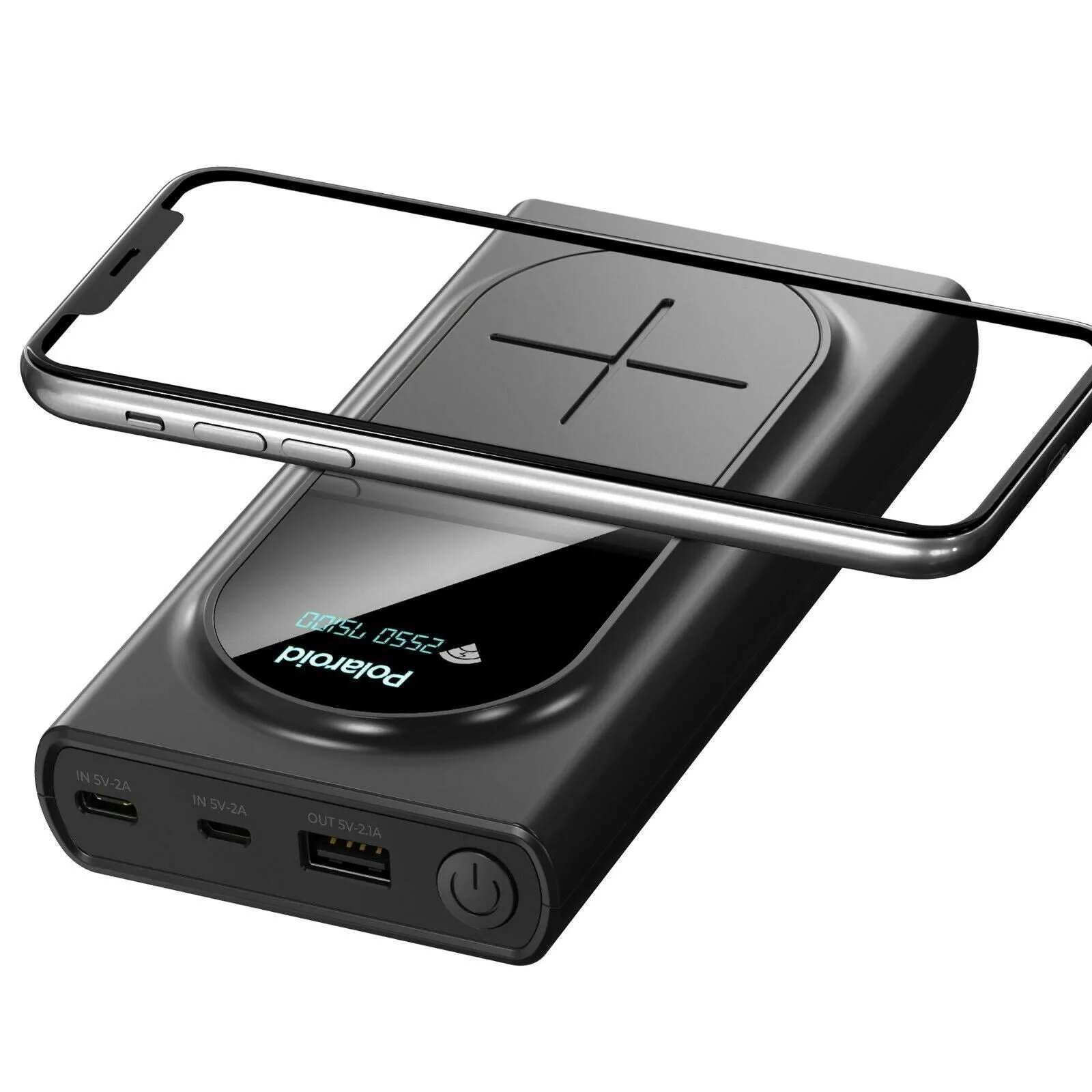 Polaroid Portable Wireless Power Bank - 10000mAh, USB Charging, Digital Display