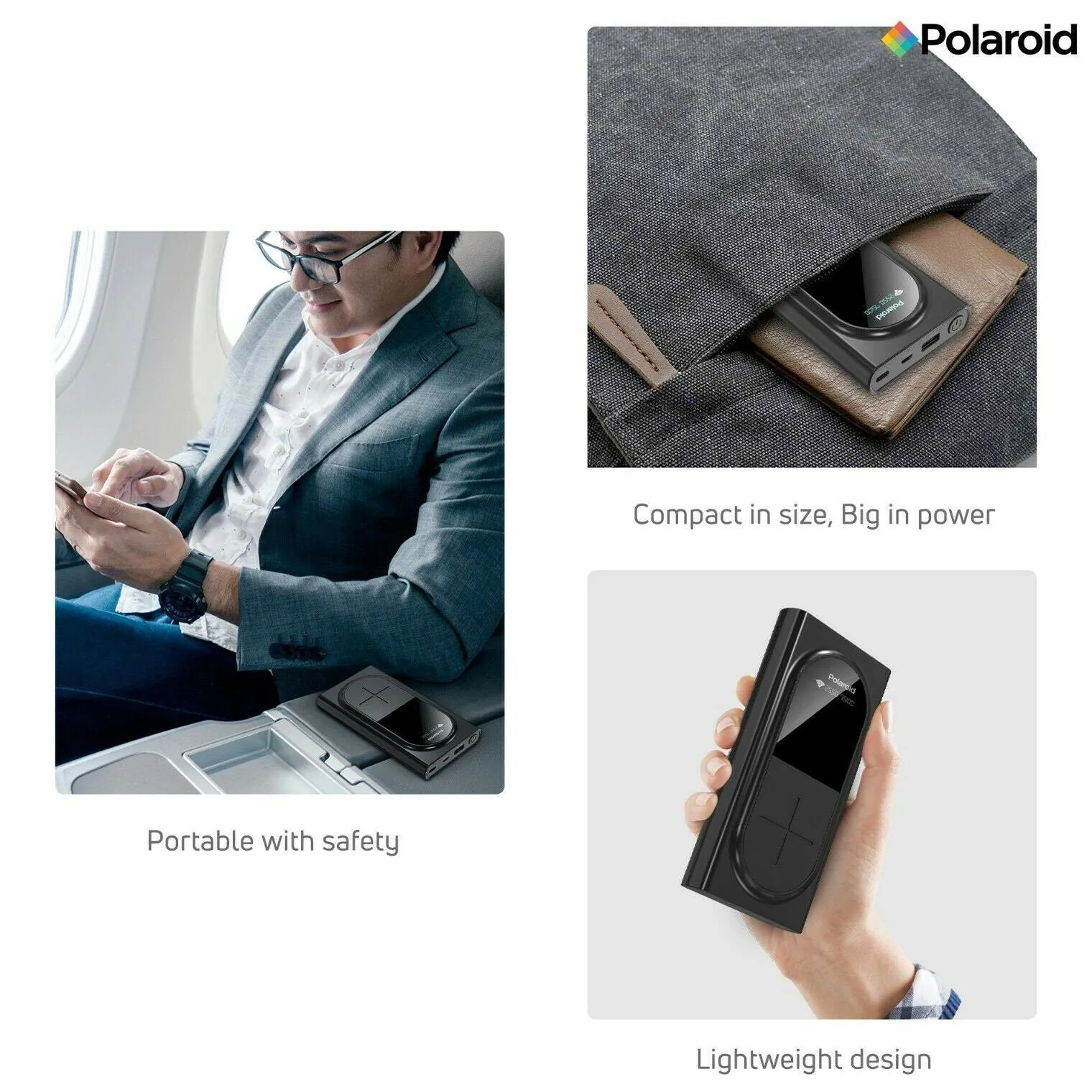 Polaroid Portable Wireless Power Bank - 10000mAh, USB Charging, Digital Display