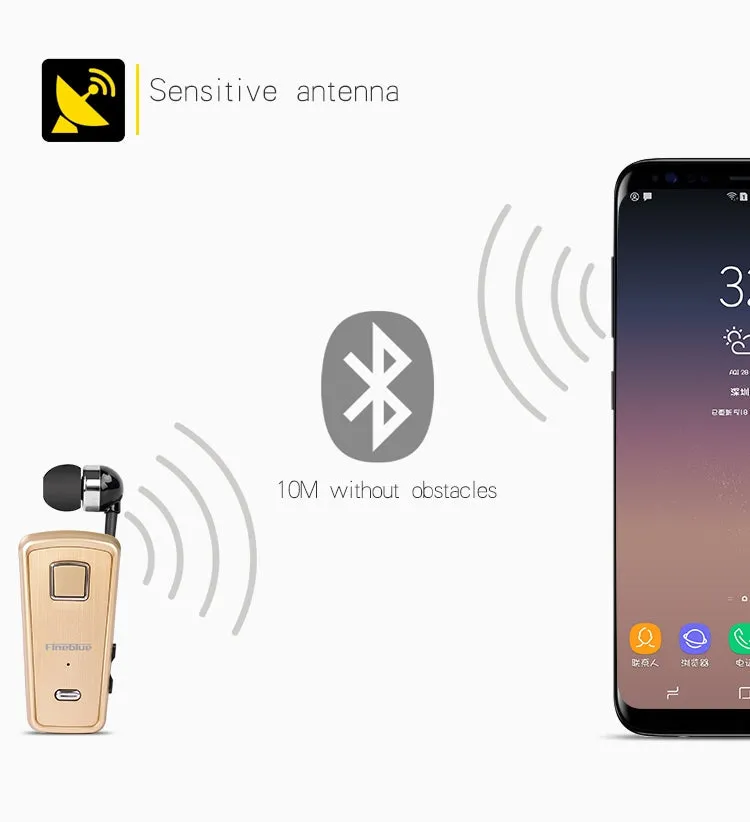 Premium Retractable Bluetooth Headset with Anti-Theft Design and Vibration Alerts