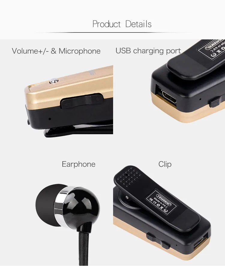 Premium Retractable Bluetooth Headset with Anti-Theft Design and Vibration Alerts