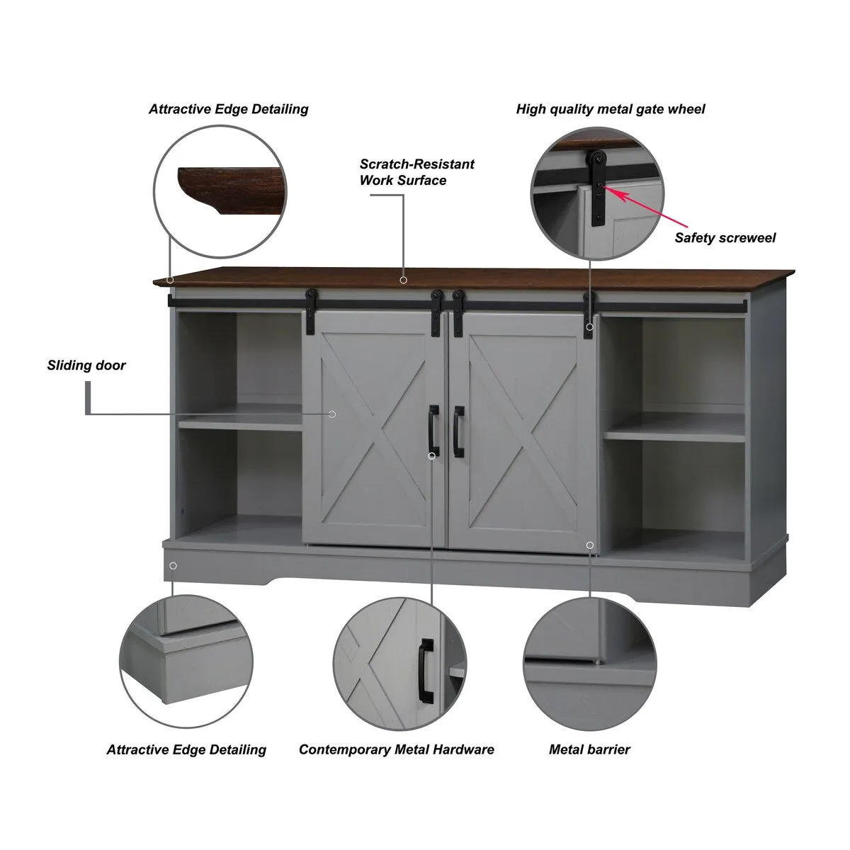 "56"" TV Stand with Barn Door