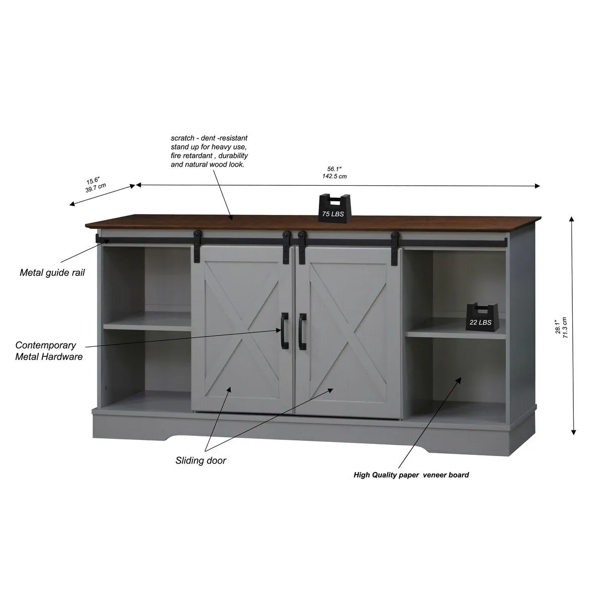"56"" TV Stand with Barn Door
