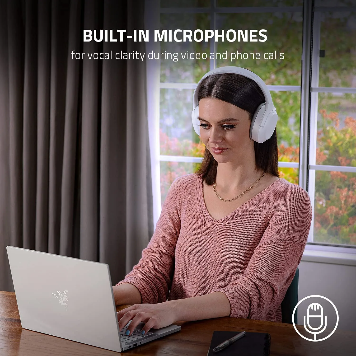 Razer Headset Opus X Wireless Low Latency Headset: Active Noise Cancellation (ANC) - Bluetooth 5.0-60ms Low Latency - Customed-Tuned 40mm Drivers - Built-in Microphones - Quartz