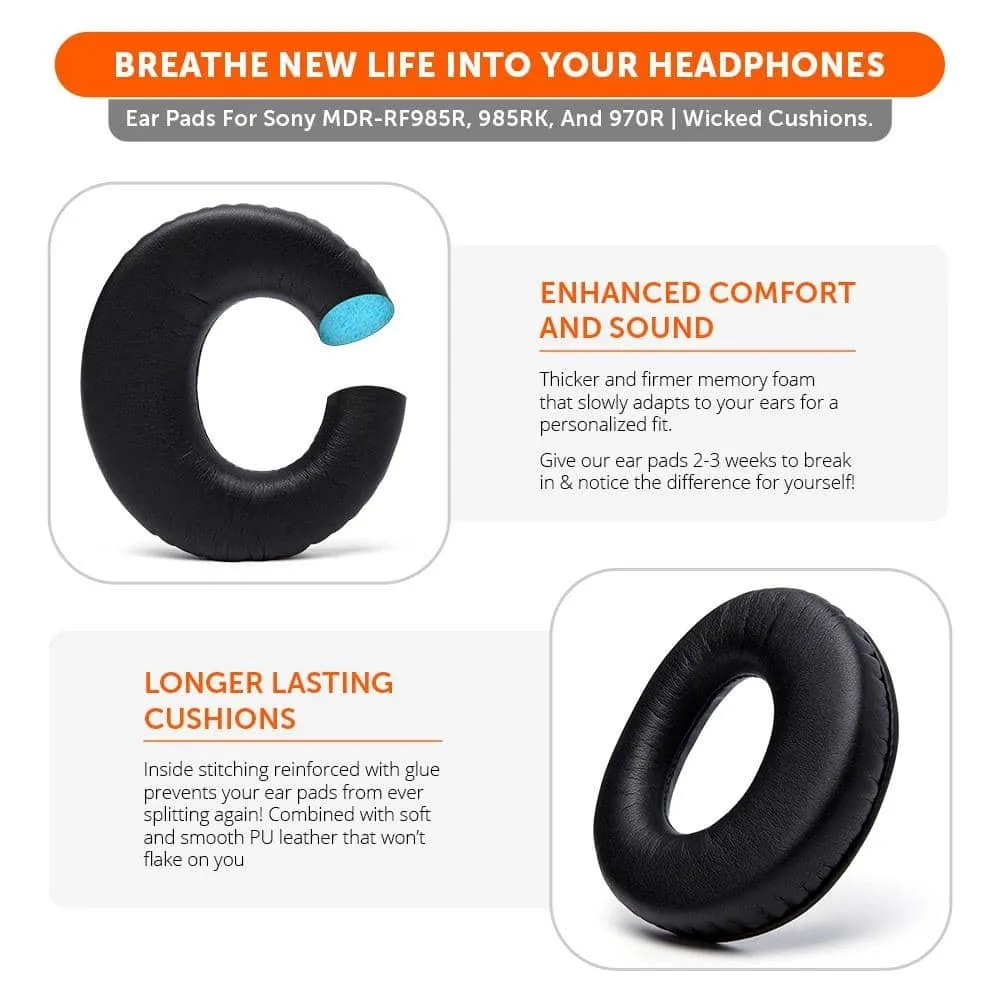 Replacement earpads for Sony MDR-RF985R, MDR-RF985RK, MDR-RF970R, MDR-DS6500