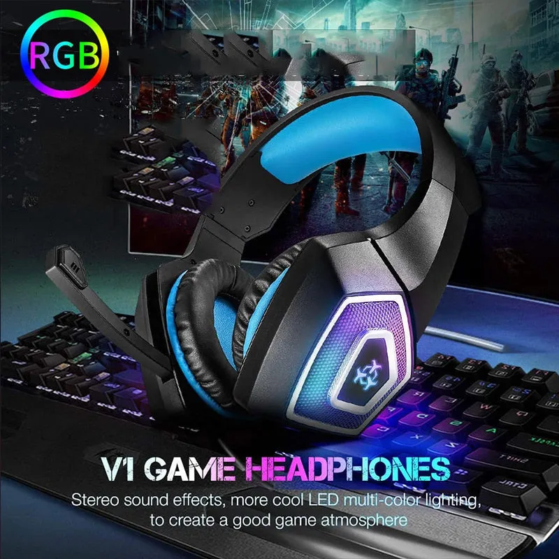 RGB Light Emitting Wired Gaming Headset with Large Ear Cups