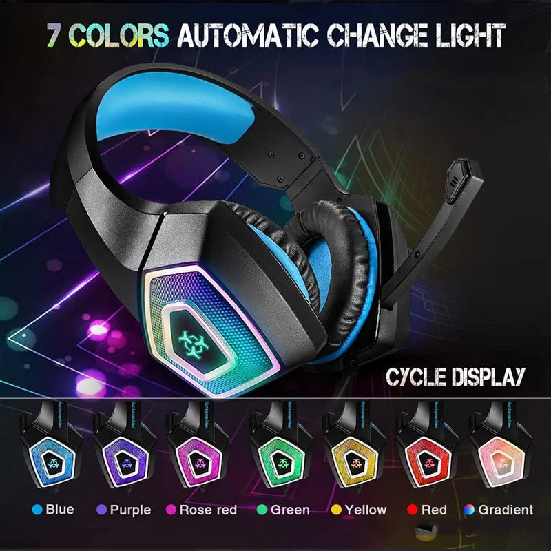 RGB Light Emitting Wired Gaming Headset with Large Ear Cups