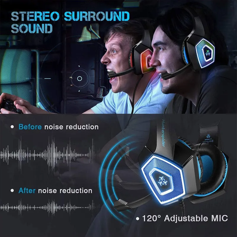 RGB Light Emitting Wired Gaming Headset with Large Ear Cups