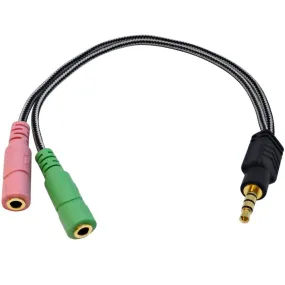 SA-Y33- 10 Inch Headset Adapter 3.5mm Male TRRS to Dual 3.5mm Female Y Splitter Cable - Headset Adapter for Gaming, Phones, Tablet