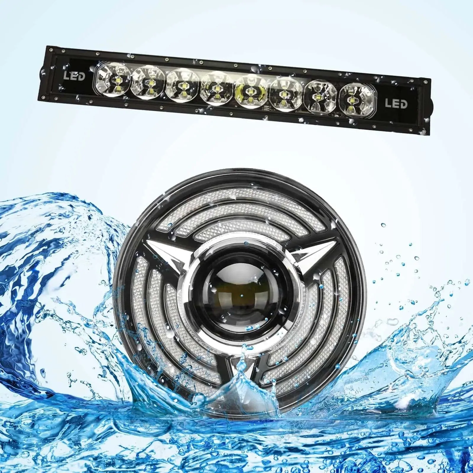 Suparee 7'' Jeep Headlights With Turn Signal & 22" RGB Light Bar