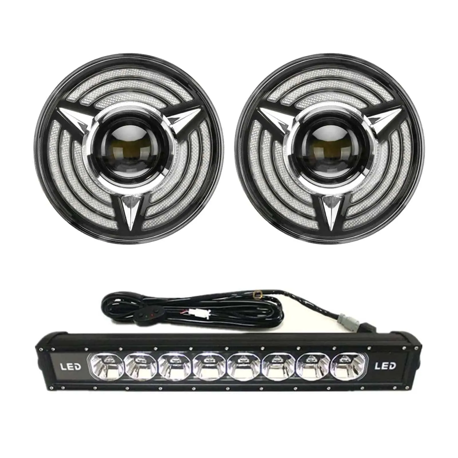 Suparee 7'' Jeep Headlights With Turn Signal & 22" RGB Light Bar