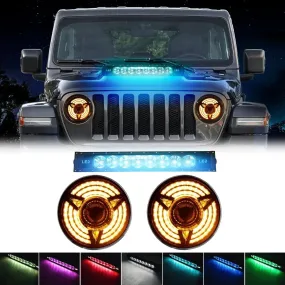 Suparee 7'' Jeep Headlights With Turn Signal & 22" RGB Light Bar