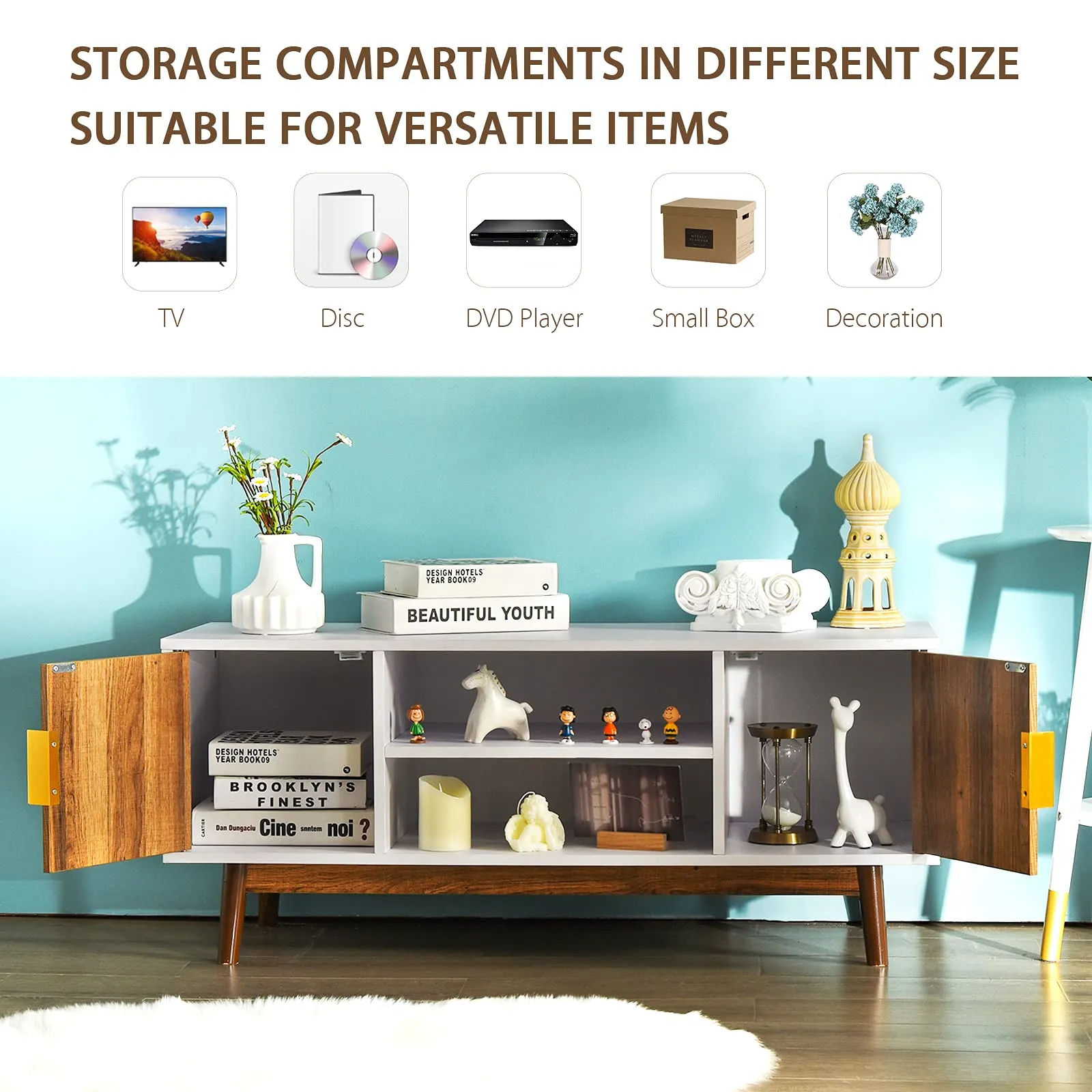 Tangkula 2 Door TV Stand for TVs up to 50 inch Flat Screen, Entertainment Center w/Open Storage Shelf