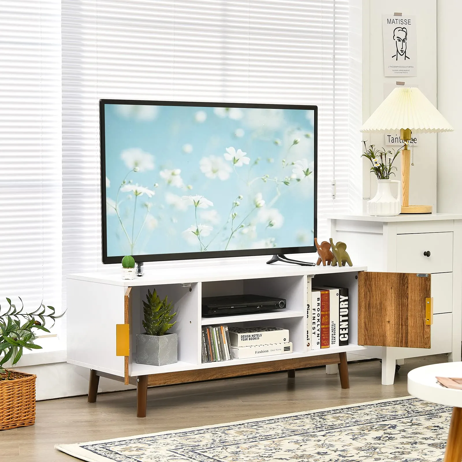 Tangkula 2 Door TV Stand for TVs up to 50 inch Flat Screen, Entertainment Center w/Open Storage Shelf