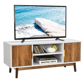 Tangkula 2 Door TV Stand for TVs up to 50 inch Flat Screen, Entertainment Center w/Open Storage Shelf