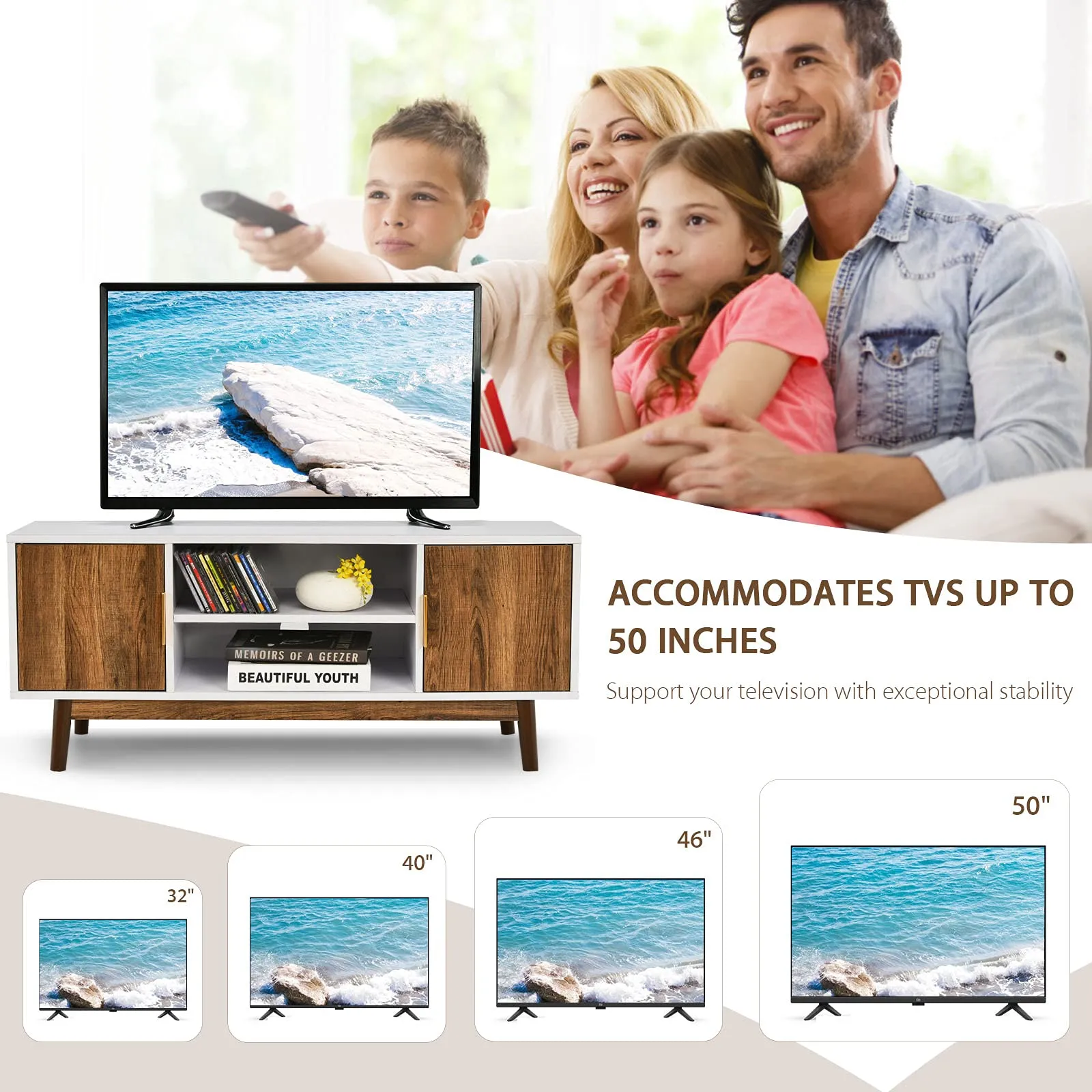 Tangkula 2 Door TV Stand for TVs up to 50 inch Flat Screen, Entertainment Center w/Open Storage Shelf