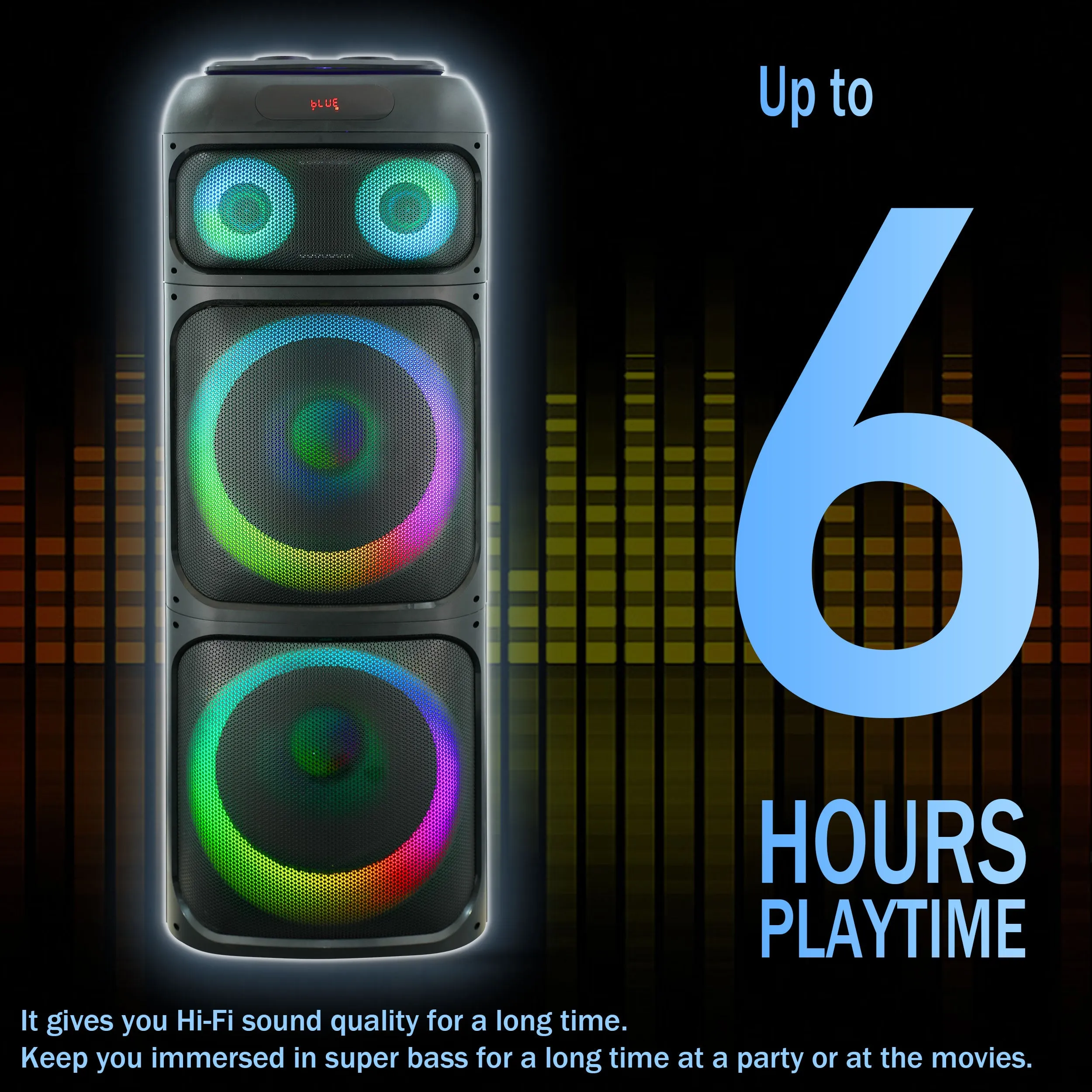 TOPTECH BOOM-2151 Dual 15" Bluetooth Speaker with Extra Bass & Disco Lights