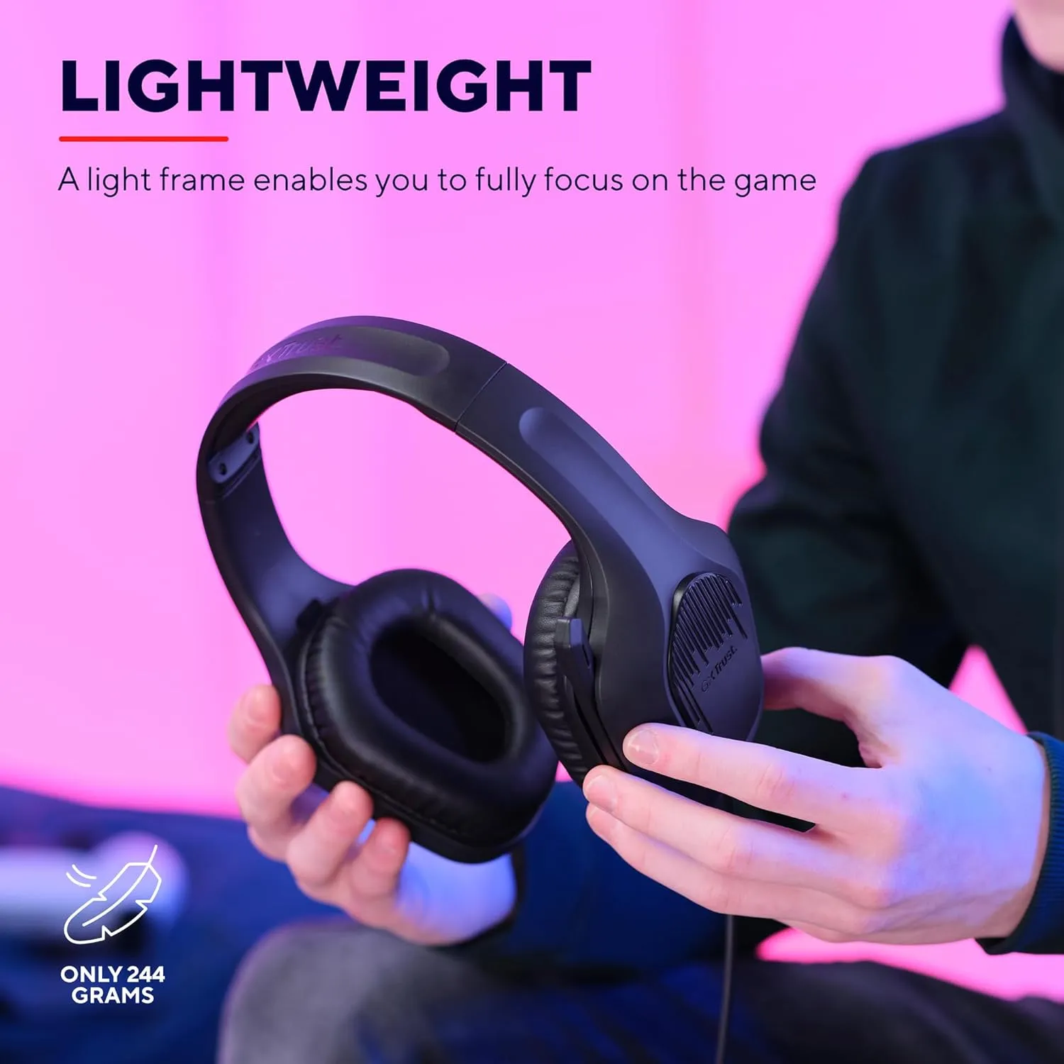 Trust Gaming GXT 415 Zirox Lightweight Over-Ear Gaming Headset - 50mm Drivers, Foldaway Microphone, 3.5mm Jack, 2m Cable, Compatible with PC, Xbox, PS4/PS5, Switch, Mobile - Black