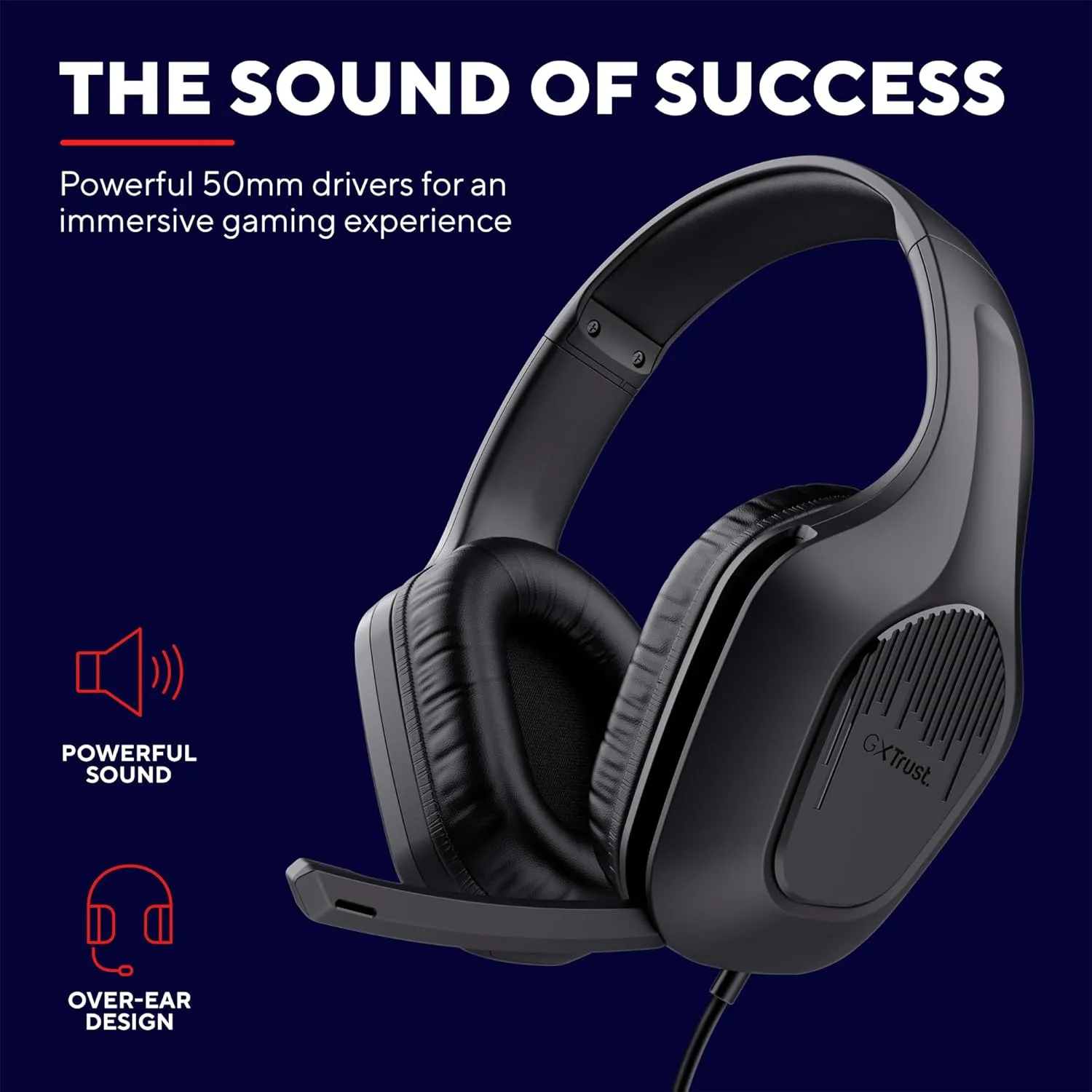 Trust Gaming GXT 415 Zirox Lightweight Over-Ear Gaming Headset - 50mm Drivers, Foldaway Microphone, 3.5mm Jack, 2m Cable, Compatible with PC, Xbox, PS4/PS5, Switch, Mobile - Black