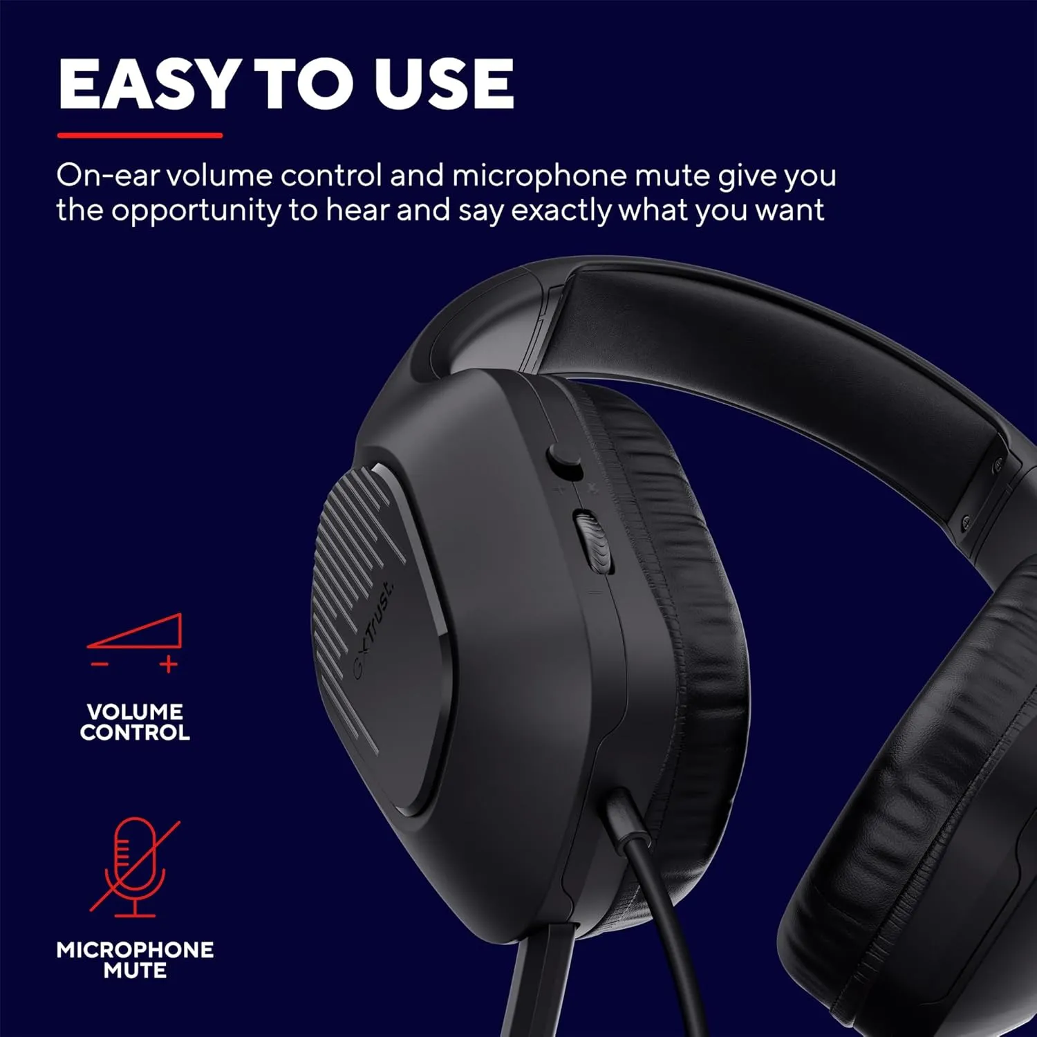 Trust Gaming GXT 415 Zirox Lightweight Over-Ear Gaming Headset - 50mm Drivers, Foldaway Microphone, 3.5mm Jack, 2m Cable, Compatible with PC, Xbox, PS4/PS5, Switch, Mobile - Black