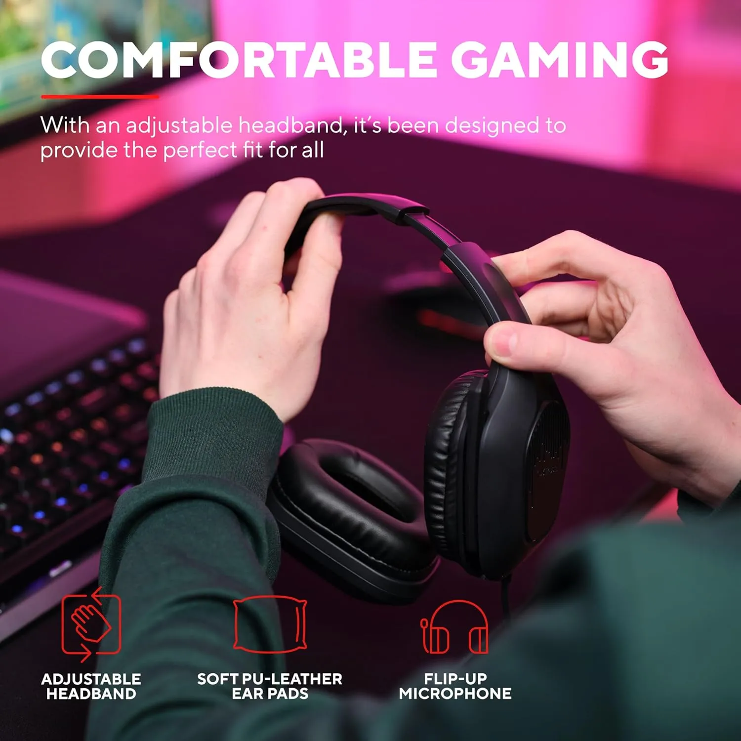 Trust Gaming GXT 415 Zirox Lightweight Over-Ear Gaming Headset - 50mm Drivers, Foldaway Microphone, 3.5mm Jack, 2m Cable, Compatible with PC, Xbox, PS4/PS5, Switch, Mobile - Black
