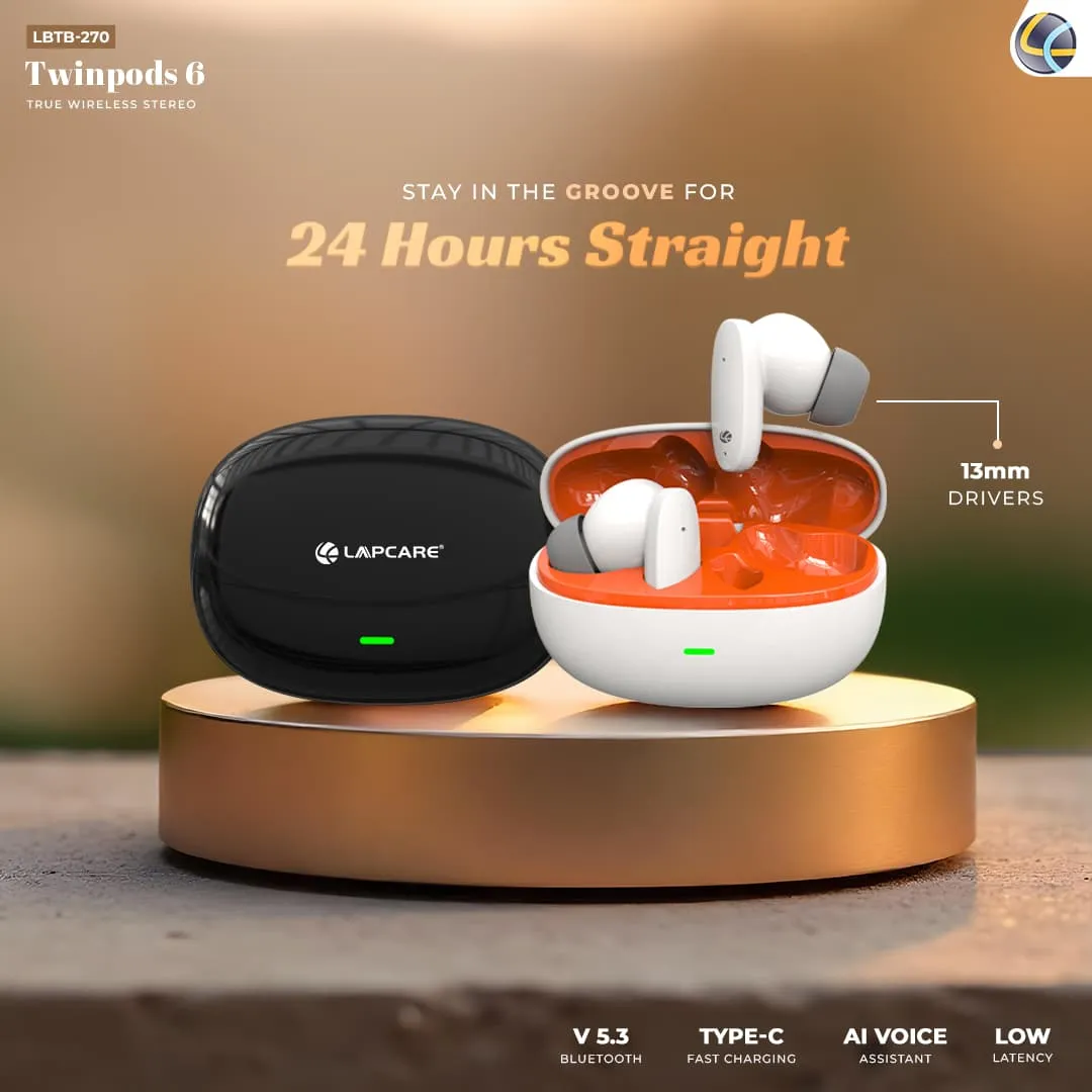 Twinbuds 6 Wireless Earbuds With Upto 24* Playtime& Low Latency- White (LBTB-270)