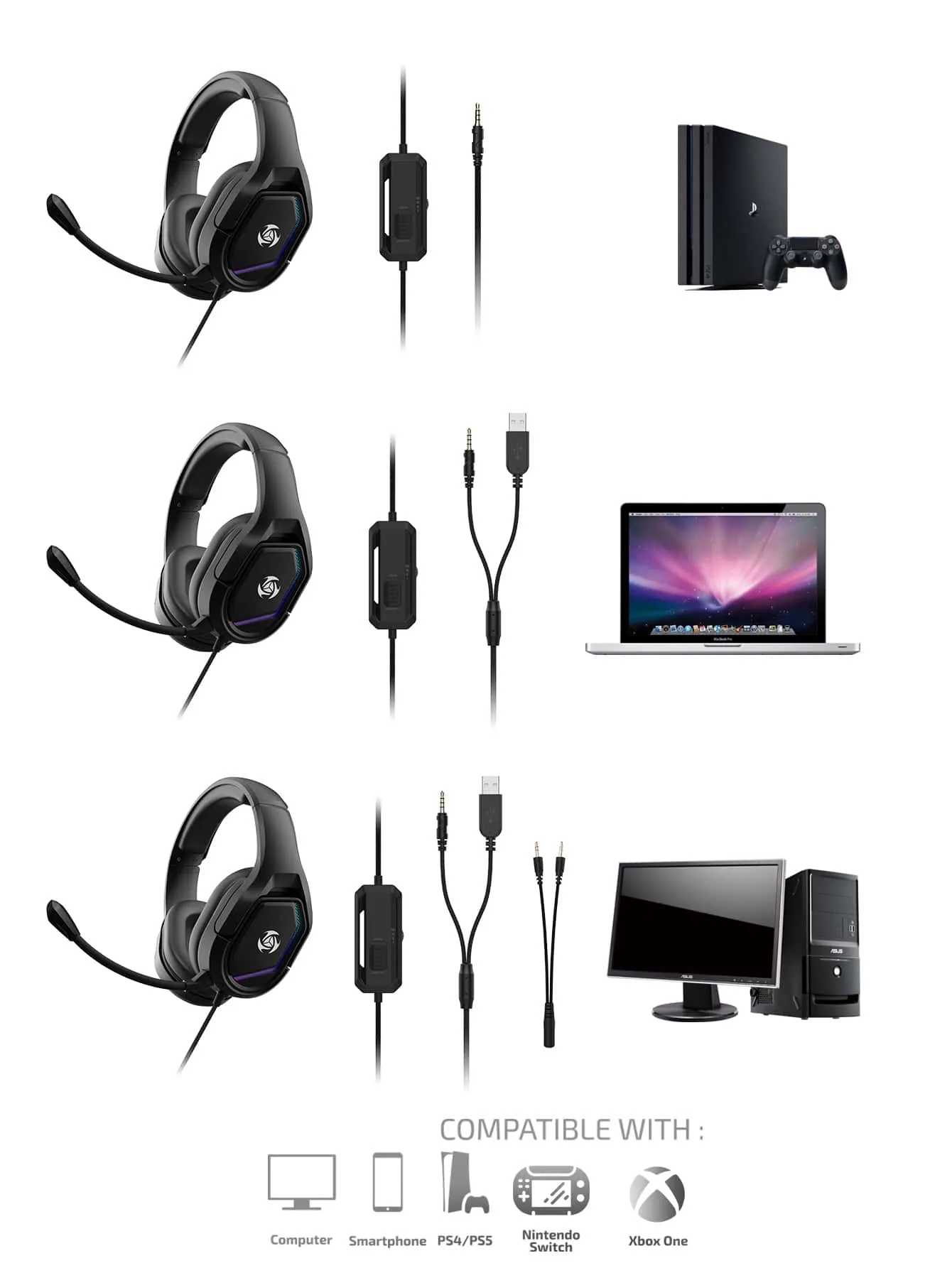 Unique Design Comfortable Headset Led Gaming Headphones