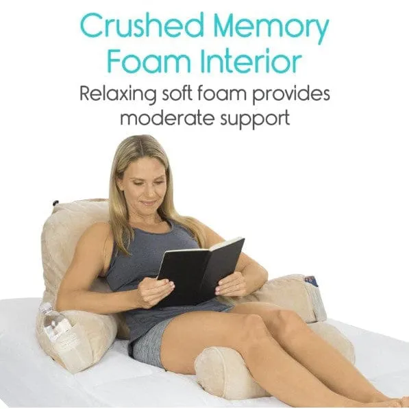 Vive Health Upright Reading Pillow with Cup Holder & Pockets