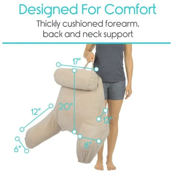 Vive Health Upright Reading Pillow with Cup Holder & Pockets