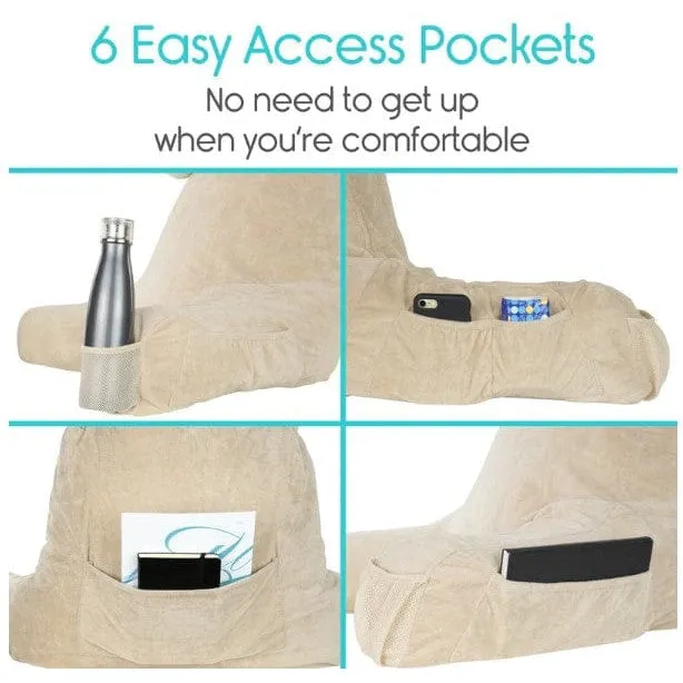 Vive Health Upright Reading Pillow with Cup Holder & Pockets