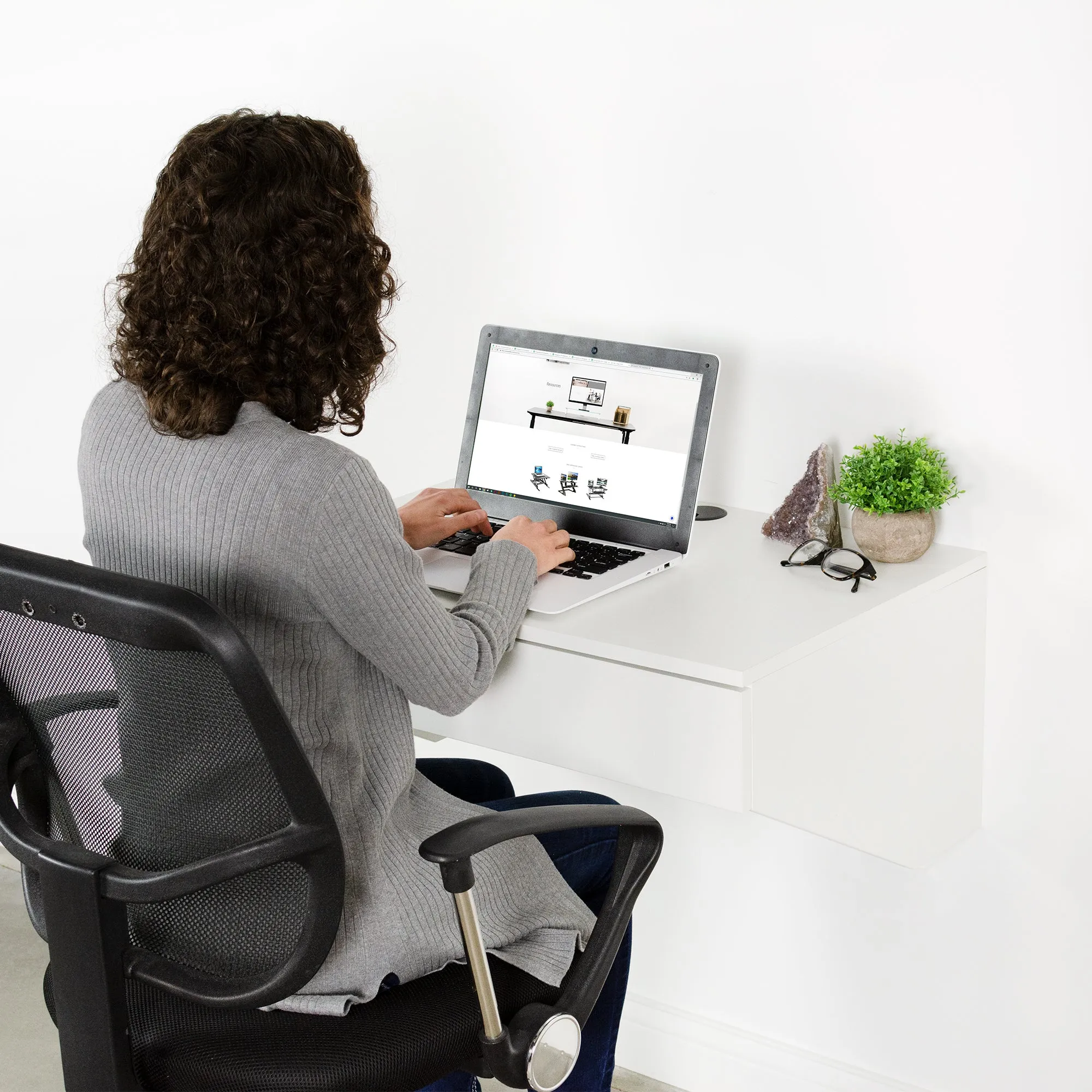 White Wall Mounted 28” Desk with Drawer